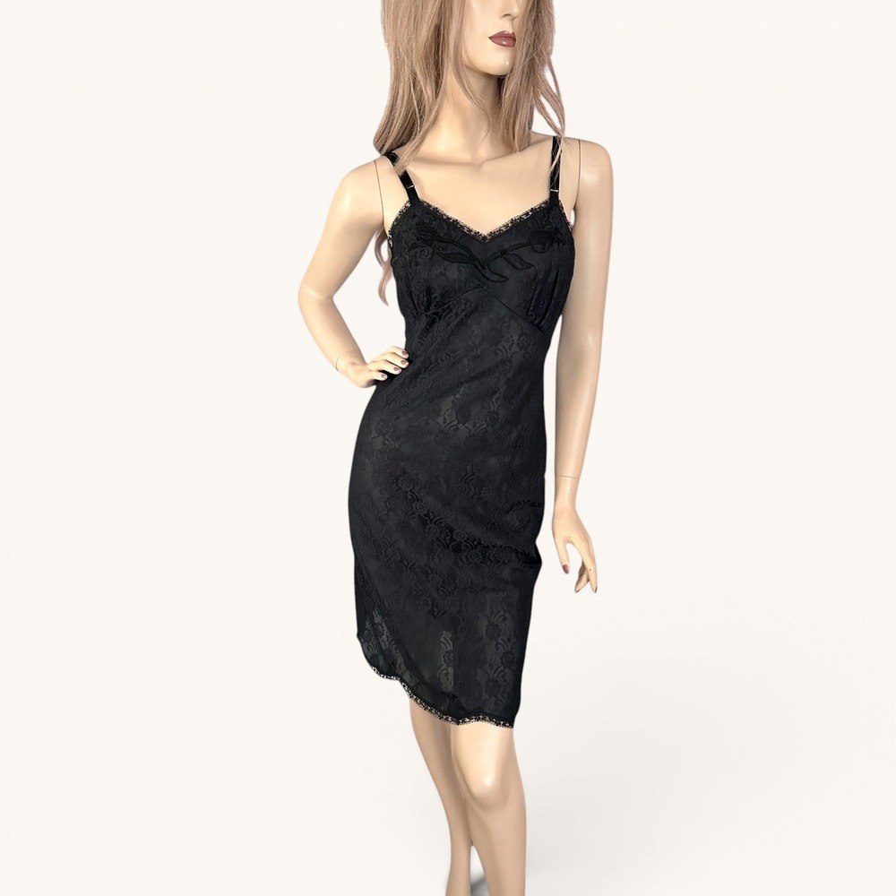 60s Vintage Black Lace Slip Dress XS Deadstock Lingerie Whimsigoth Coquette Goth